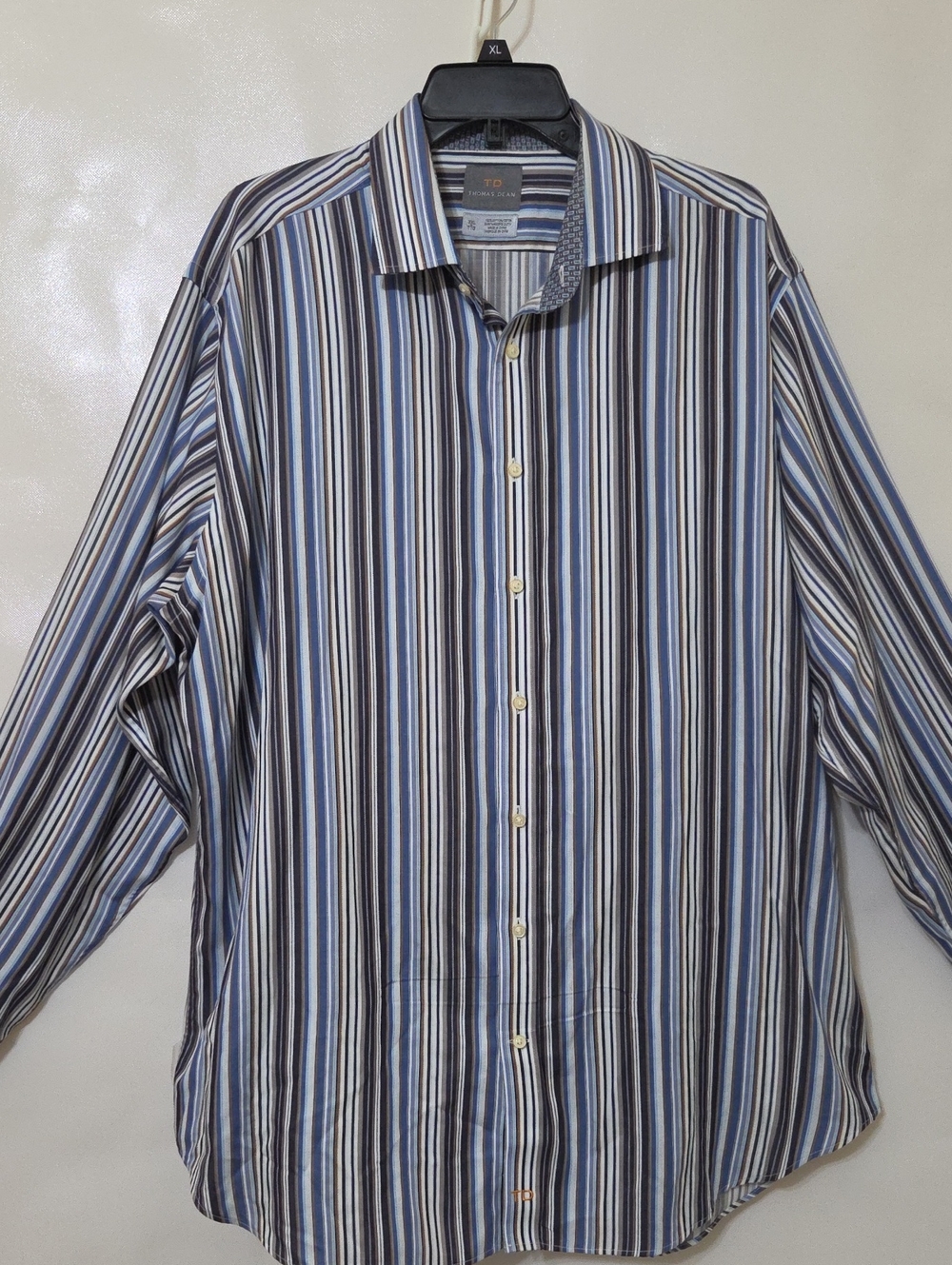 Thomas Dean Men's Blue and White Striped Long Sleeve Button-Up Shirt - Size XXL